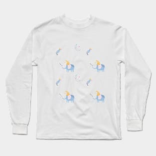 Pattern with cute sleeping elephant, bird and moon Long Sleeve T-Shirt